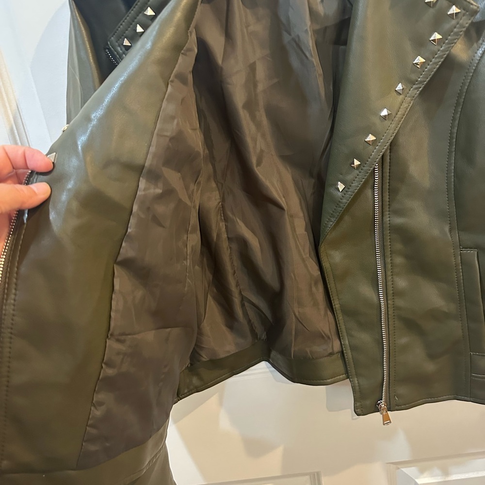 White Mark Women's Olive Studded Jacket - Picture 4 of 11